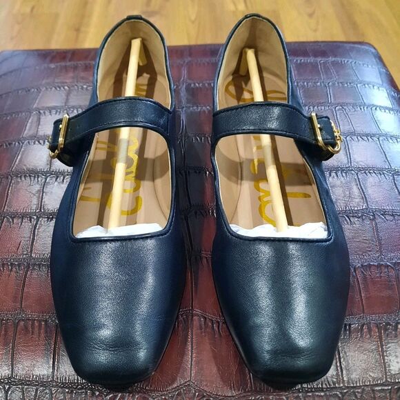 Sam Edelman Michaela Mary Jane Black Leather Flats Gold Buckle Size 8.5 XLNT - Picture 7 of 11